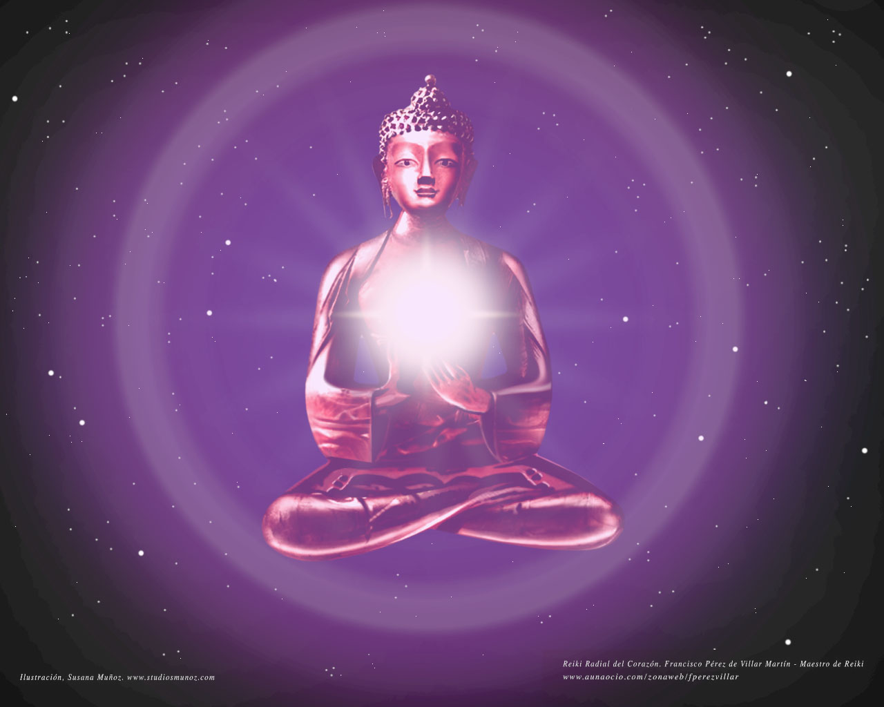Buda de aura rosa violeta. Meditación del Corazón.